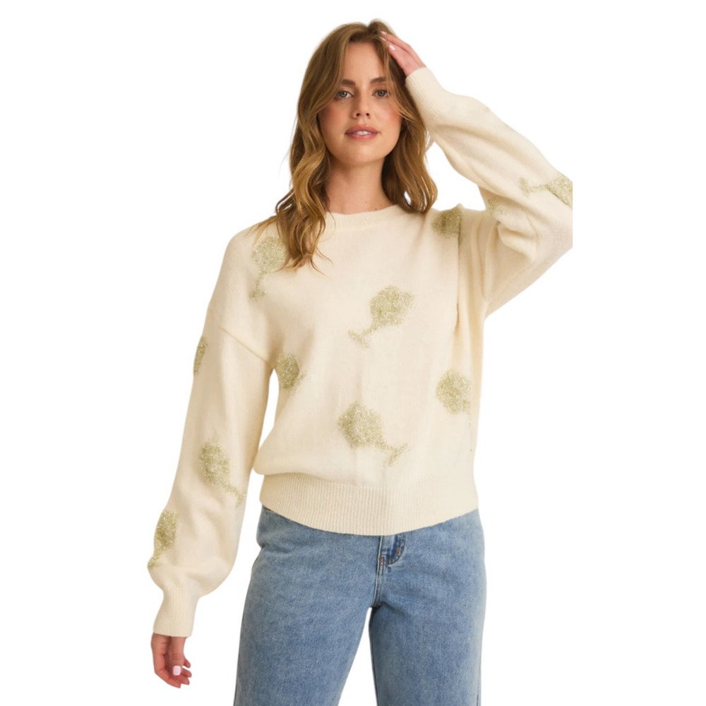 Gilli Women's Small Cream Silver Champagne Glasses Graphic Novelty Sweater - Picture 2 of 11